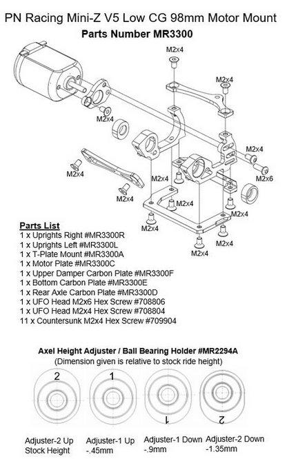 Mini-Z V5 LCG 98mm Motor Mount (Orange) - PN Racing MR3300